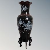 A Japanese floor standing vase on stand,