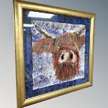 Brian Foggett (Contemporary) : Highland cow, oil on paper, 50 cm x 50 cm, framed.