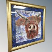 Brian Foggett (Contemporary) : Highland cow, oil on paper, 50 cm x 50 cm, framed.