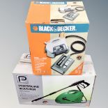 A Performance pressure washer together with a Black and Decker wall paper stripper, boxed.