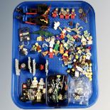 A tray of a collection of Lego mini figures to include Star Wars, 20th Anniversary Obi-Wan Kenobi,