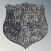 A Victorian lead embossed London and Lancashire fire plaque