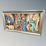 Brian Foggett (Contemporary) : Three female nudes, oil on canvas, 98 cm x 48 cm, framed.