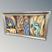 Brian Foggett (Contemporary) : Three female nudes, oil on canvas, 98 cm x 48 cm, framed.