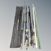 A bundle of fishing rods to include Daiwa Surf, Crane Sports all rounder, telescopic rod,