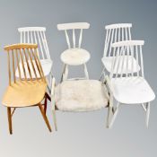 A set of four 20th century rail backed dining chairs (3 painted) together with a painted breakfast