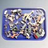 A tray of vintage plastic and hand-painted farm figures