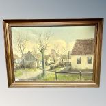 Danish School : Buildings by trees, oil on canvas, 95cm by 65cm.
