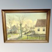 Danish School : Buildings by trees, oil on canvas, 95cm by 65cm.