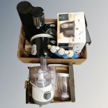 Two boxes of kitchen electricals, soda stream,
