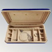 A jewellery box containing silver bangle, dress ring, pendants,