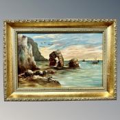 20th century school, A rocky coastline, oil on canvas, 29cm by 19cm.