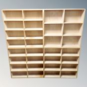 Four sets of pine open bookshelves