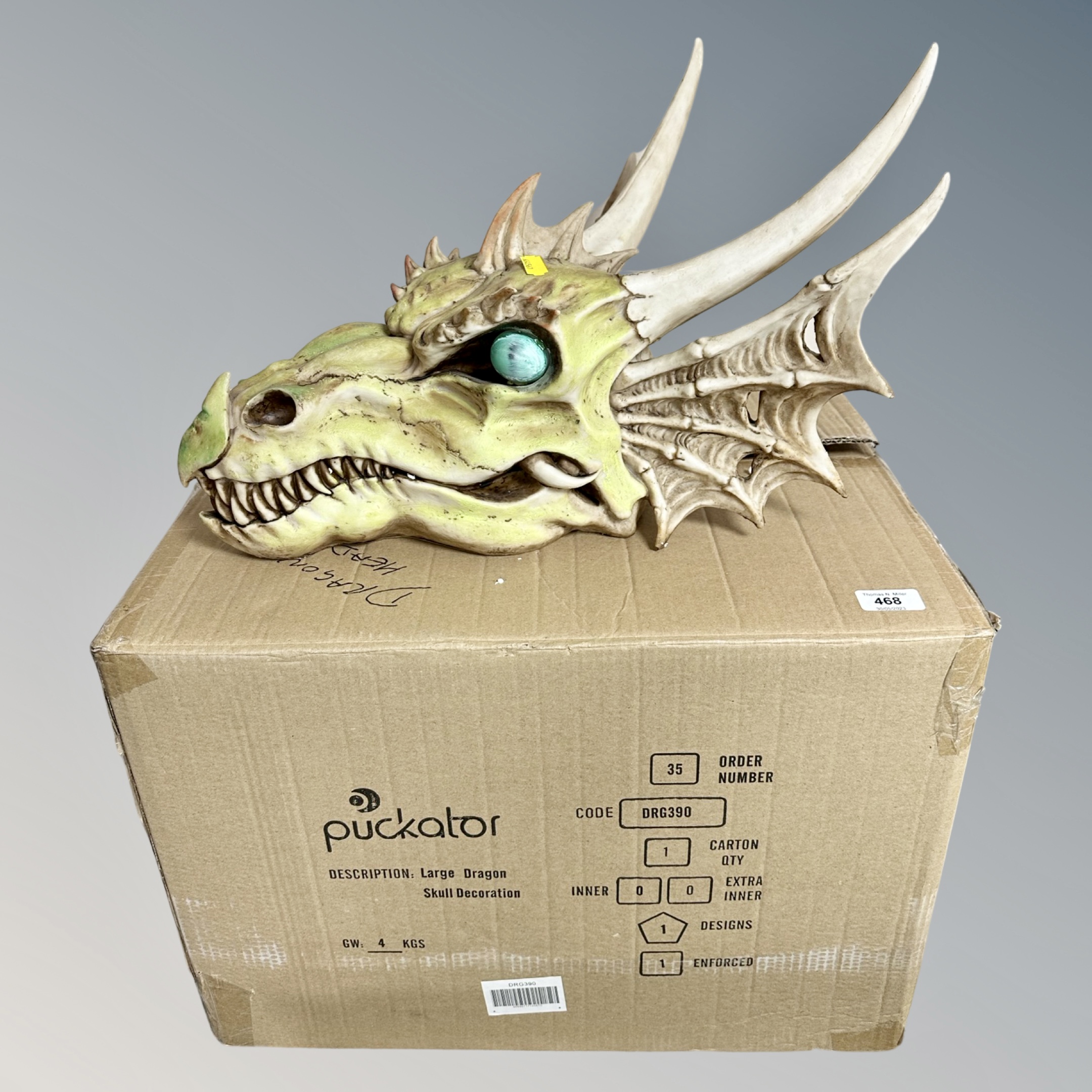 A Puckator Dragon skull decoration with box