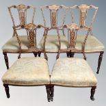 A set of three 19th century inlaid dining chairs together with a further matching pair of chairs