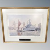 A Frank Shipsides signed print of HMS Belfast on the Thames,