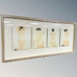 Japanese school : Four nude females, watercolour, framed overall as one, 92 cm x 44 cm, framed.