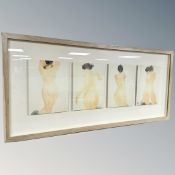 Japanese school : Four nude females, watercolour, framed overall as one, 92 cm x 44 cm, framed.