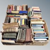 A pallet of five boxes of 19th century and later hard backed books, bibles,