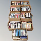 A pallet of nine boxes of hardbacked books, history, autobiographies,