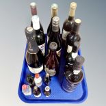 A tray of ten bottles of assorted wine,