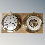 A two piece brass cased ship's style clock and barometer set,
