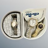 Two lady's watches signed Gucci and Ellesse, together with a Seiko Kinetic wristwatch.