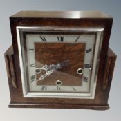An oak cased 1930's Art Deco Westminster chime mantel clock