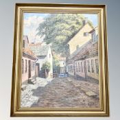 V Albertsen : A Cobbled street, oil on c