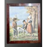 Twentieth century Continental School: Children with a goat, oil on canvas, 29 cm x 35 cm,