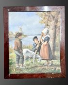 Twentieth century Continental School: Children with a goat, oil on canvas, 29 cm x 35 cm,