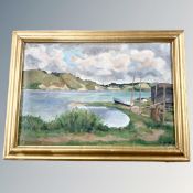 A Koch : View across a lake, oil on can