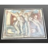 Twentieth century Continental School: Abstract figures, oil on canvas, 80 cm x 60 cm, framed.