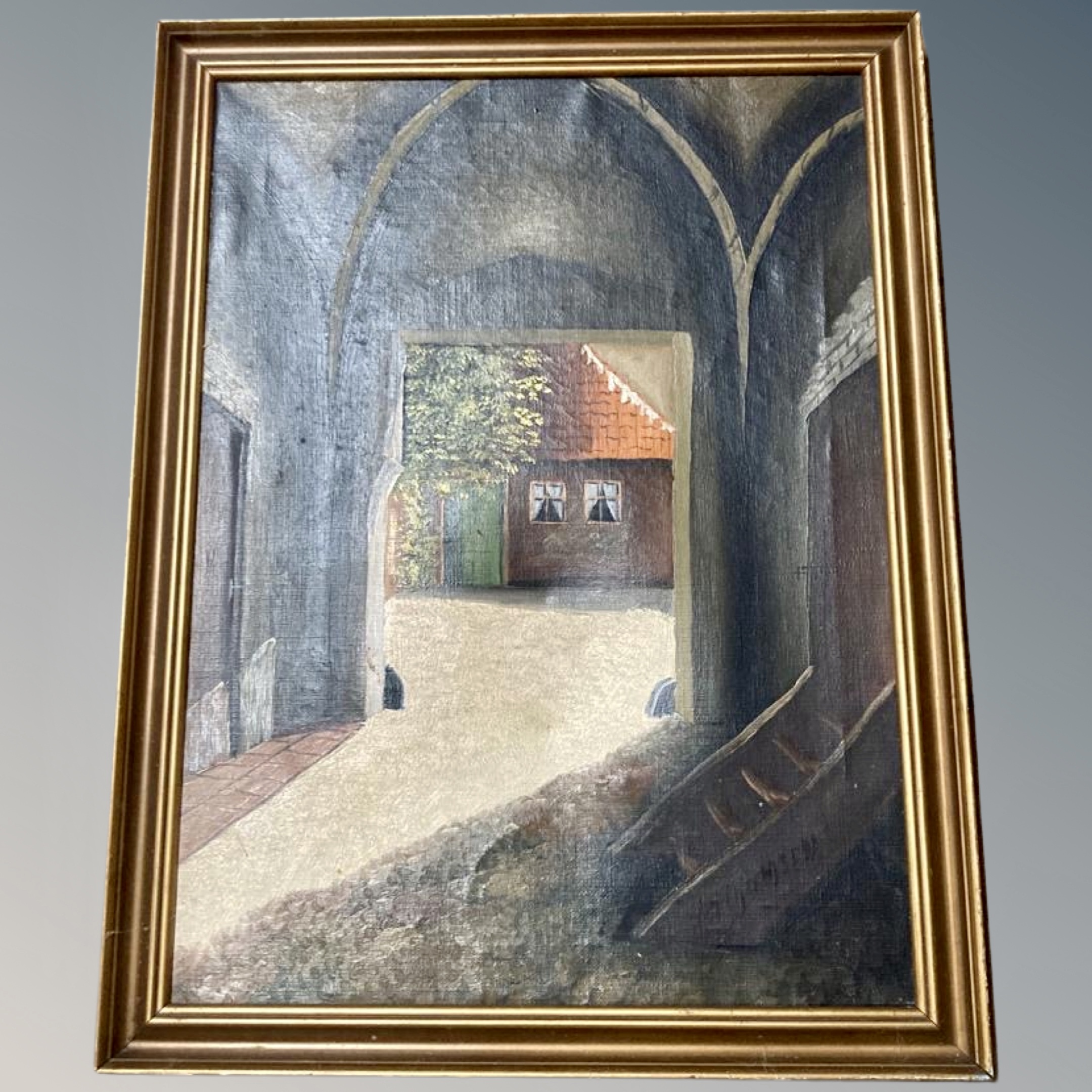 H Thompsen : View under and archway, oil