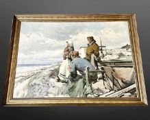 Twentieth century Continental School: Figures on a dune, oil on canvas, 96 cm x 66 cm,