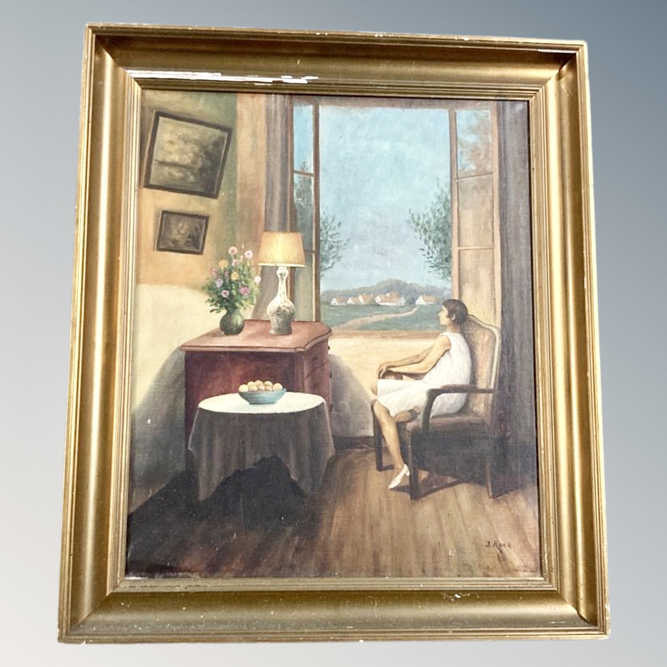 J. Kock : Lady seated at a window, oil o