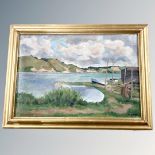 A Koch : View across a lake, oil on canvas, 64 cm x 44 cm. Framed.