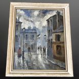 Danish School : Figures in street, oil o