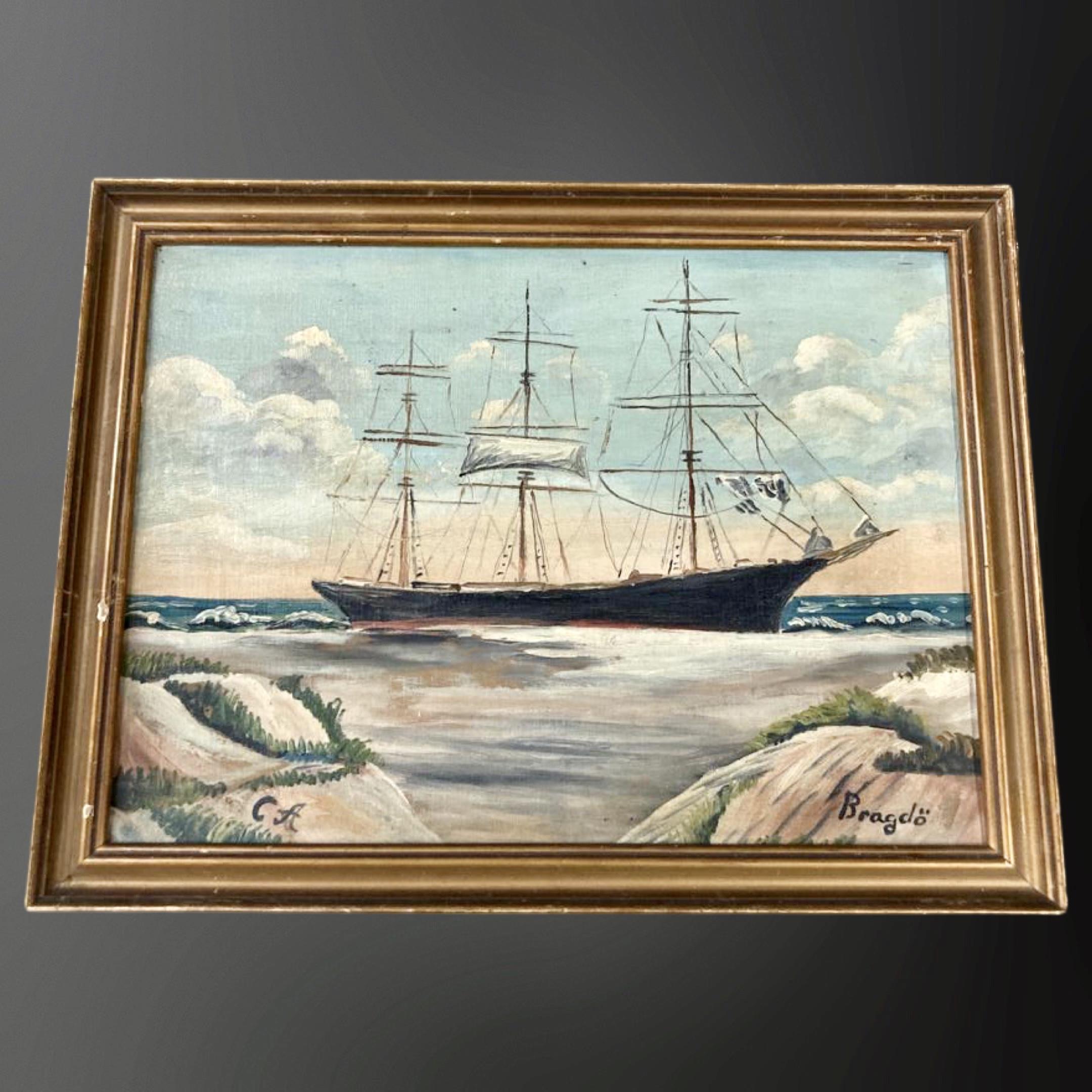 Bragdo : Tall ship, oil on board, 38 cm