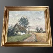 Danish School : Thatched cottage, oil on