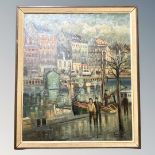 Twentieth century Continental School: Figures on a quay, oil on canvas, 64 cm x 54 cm,