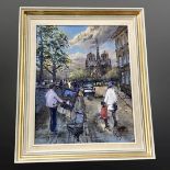 French School : Figures in street, oil o