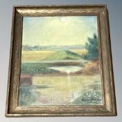 Johan Hargen : Landscape, oil on canvas, 41 cm x 33 cm. Framed.