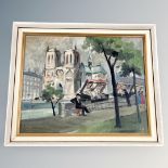 Twentieth century Continental School: Street market by a Cathedral, oil on canvas,