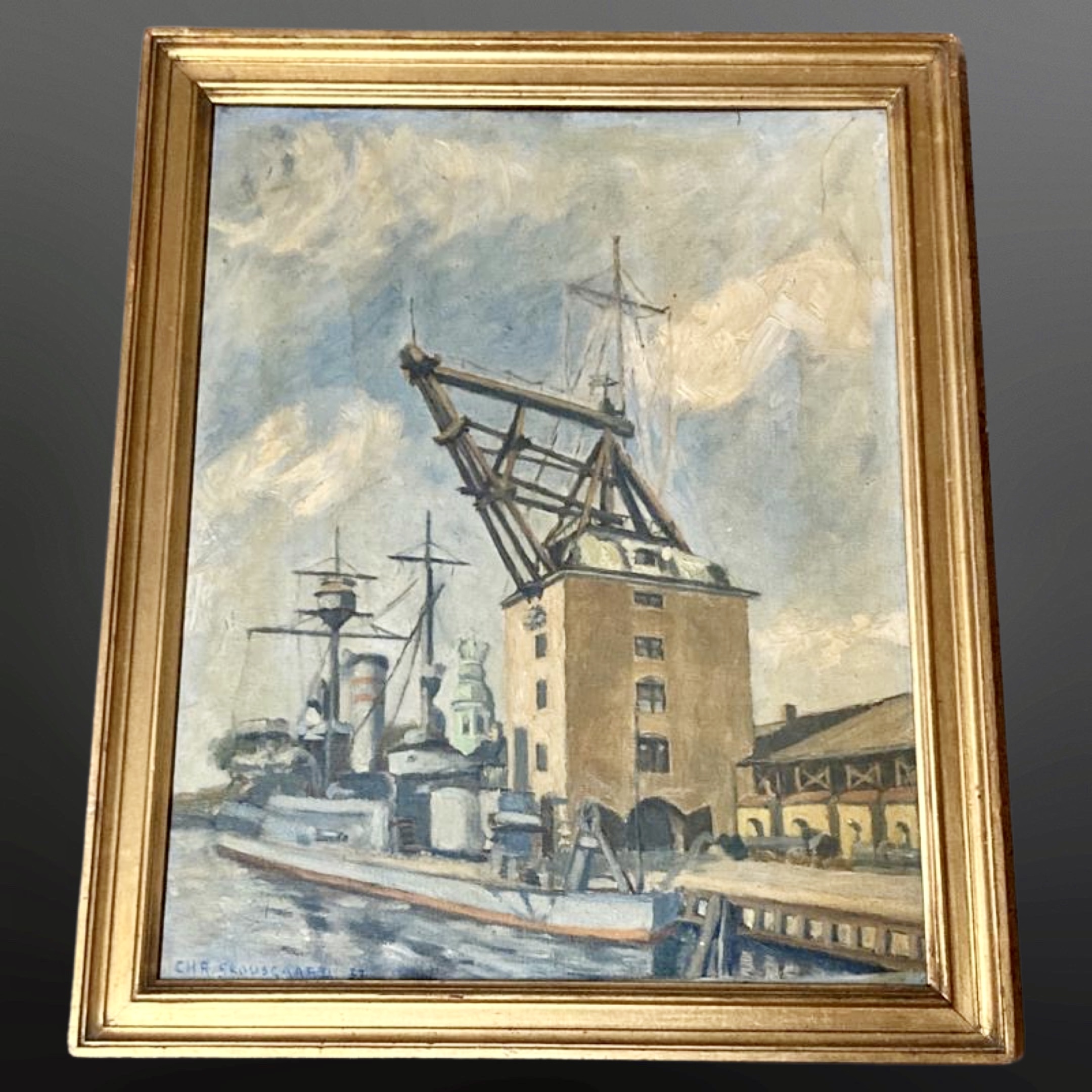 C Skousgaard : Dock, oil on canvas, 46 c