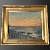 C Skousgaard : Sunset at a coast, oil on