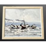 Twentieth century Continental School: Boats on rocks, oil on canvas, 48 cm x 38 cm,