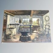 Twentieth century Continental School: Blacksmiths forge, oil on canvas, 67 cm x 48 cm, un-framed.