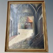 H Thompsen : View under and archway, oil on canvas, 65 cm x 47 cm. Framed.