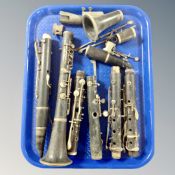 A tray of antique clarinet parts